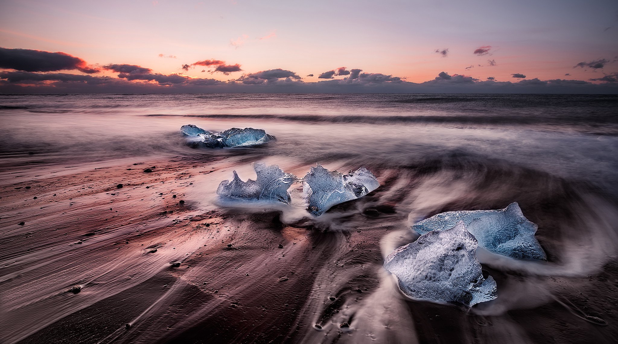 mare spiaggia banchi di ghiaccio tramonto