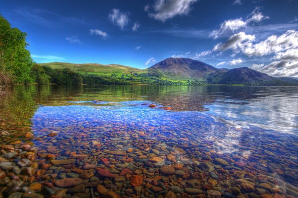 Mountain landscape on the background of a transparent lake