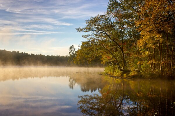 Fog over the lake near the lake