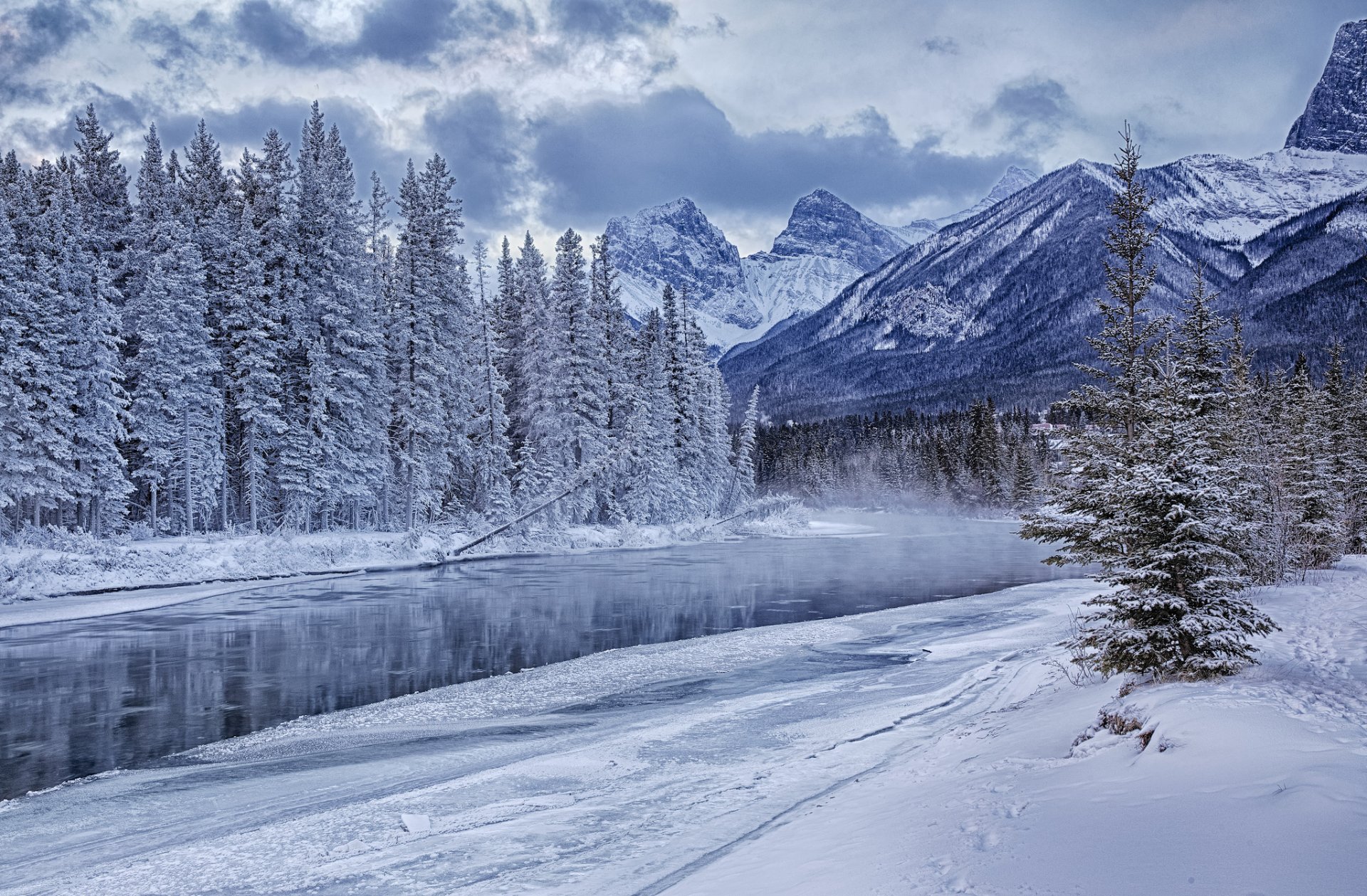 berge wald fluss schnee eis winter