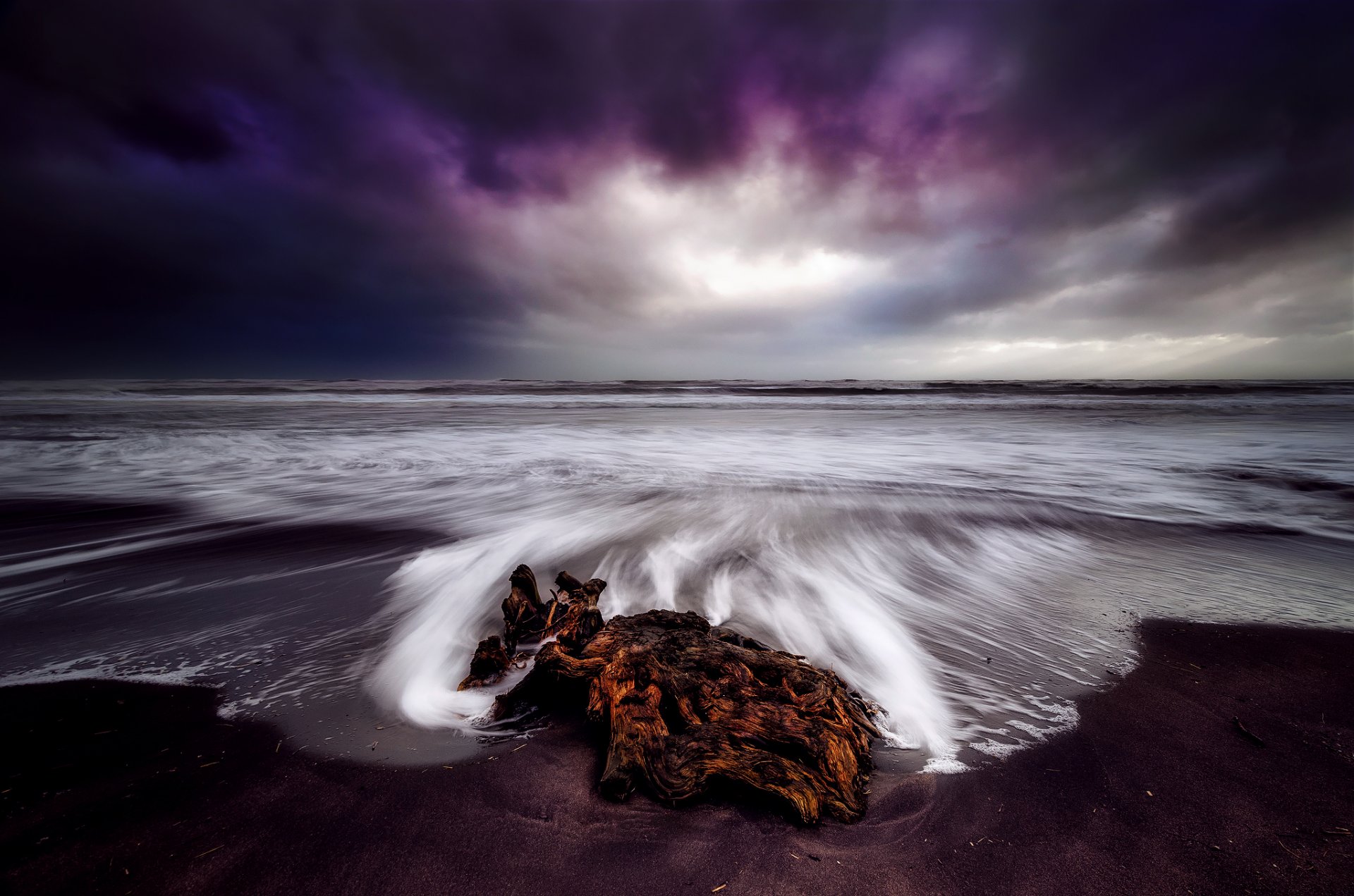 nowa zelandia plaża driftwood morze niebo jesień wyciąg