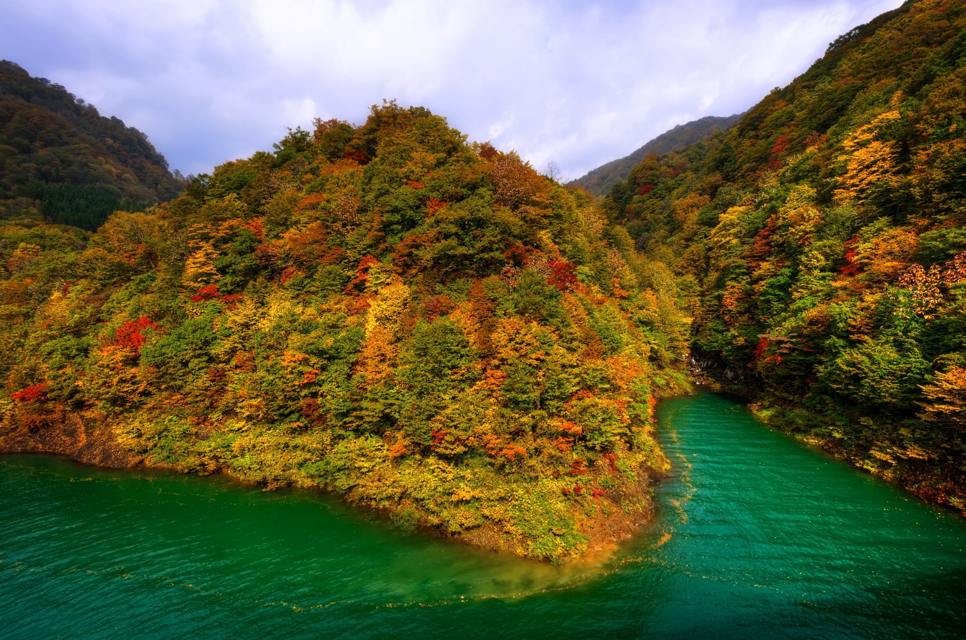 mountain forest autumn lake tazava japan