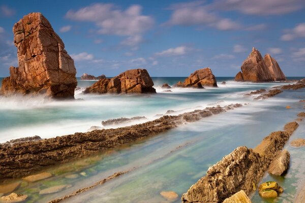 Natural water landscape of rocks and ledges