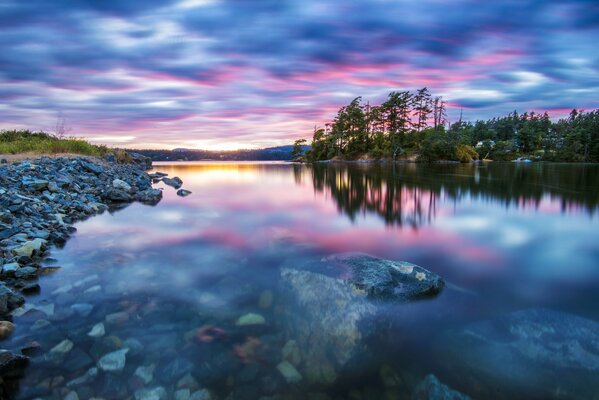 Sunset on the lake shore