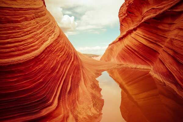 Reflection of the sky in the water between the rocks