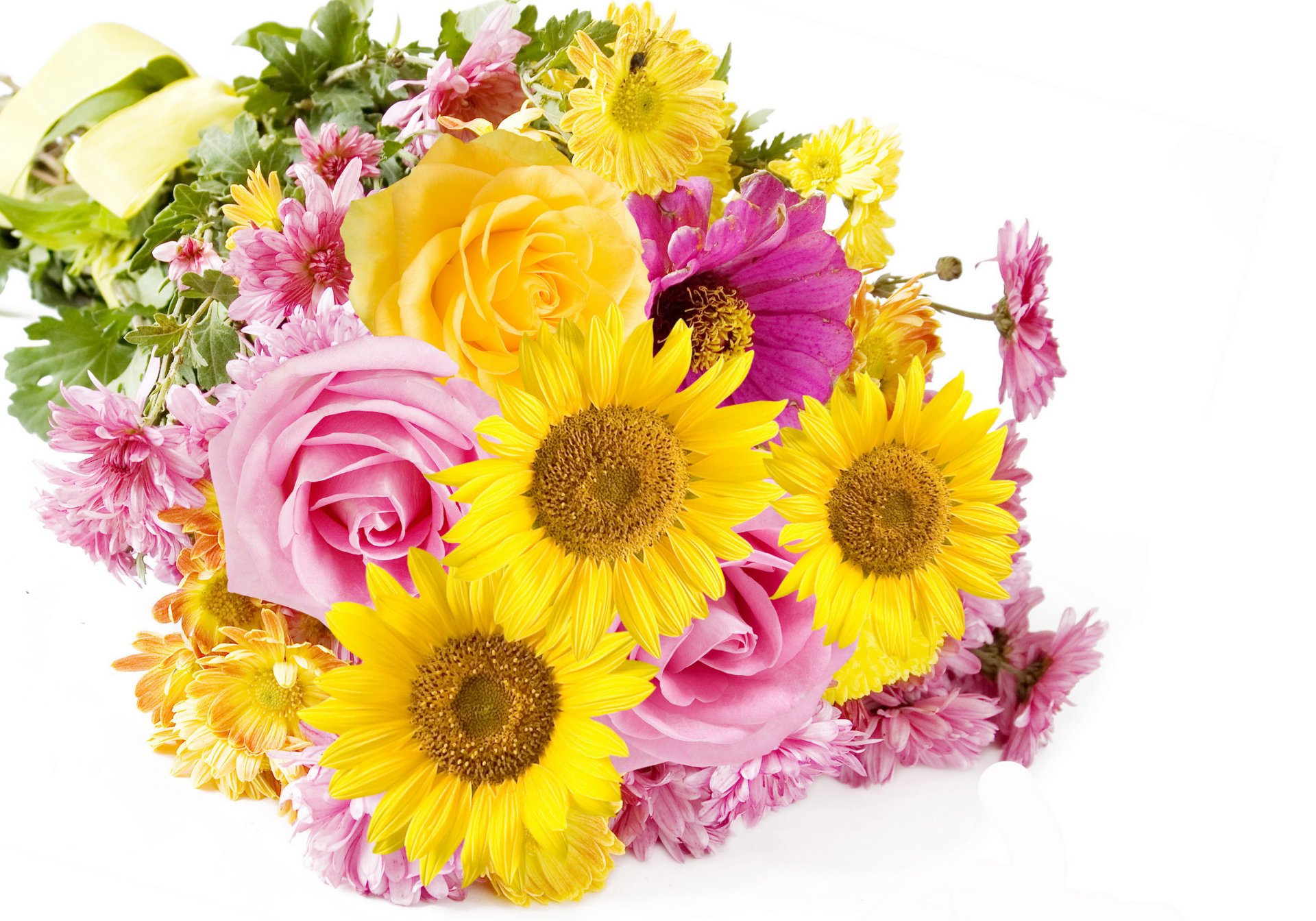 bouquet roses asters sunflowers flower photo