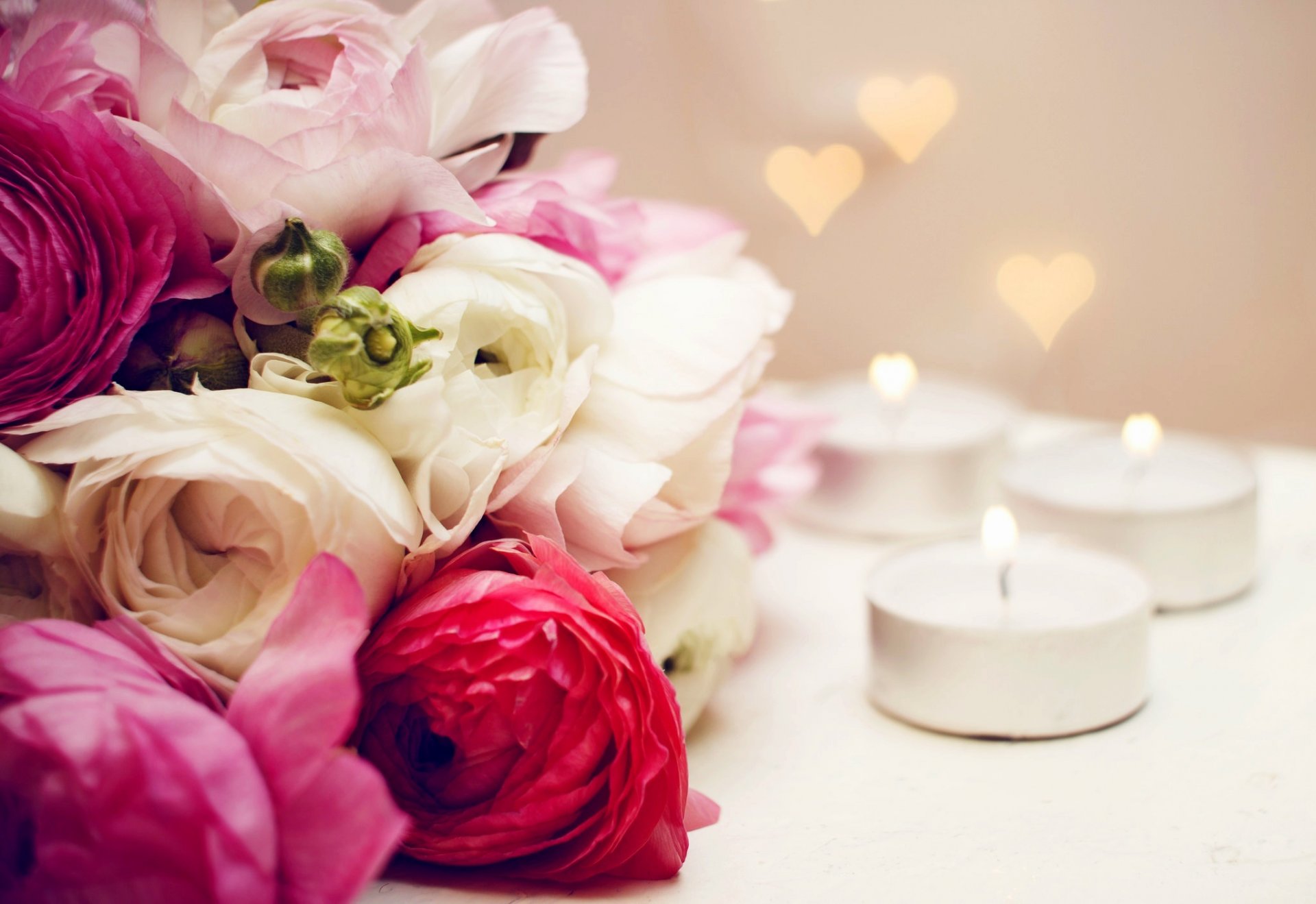 flowers bouquet candles heart