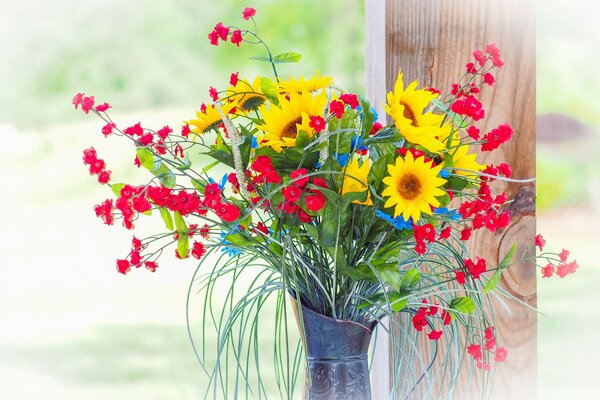 Bouquet of flowers in a jug