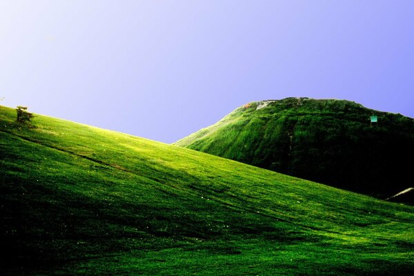 Green hills and fields in the mountains