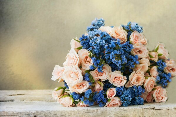 Delicate pink and blue bouquet