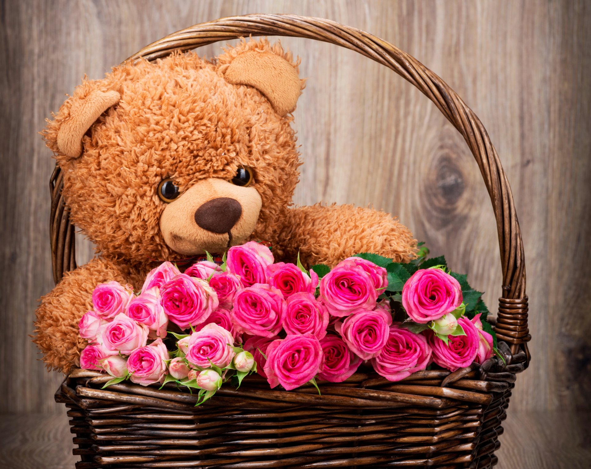 rose roses panier fleurs peluche ours avec amour romantique bouquet ours en peluche