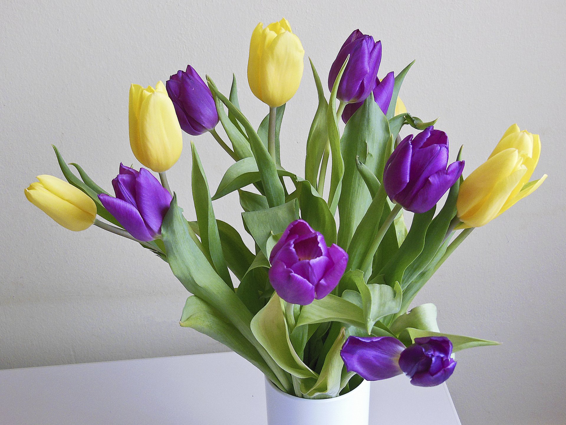 florero ramo tulipanes amarillo lila