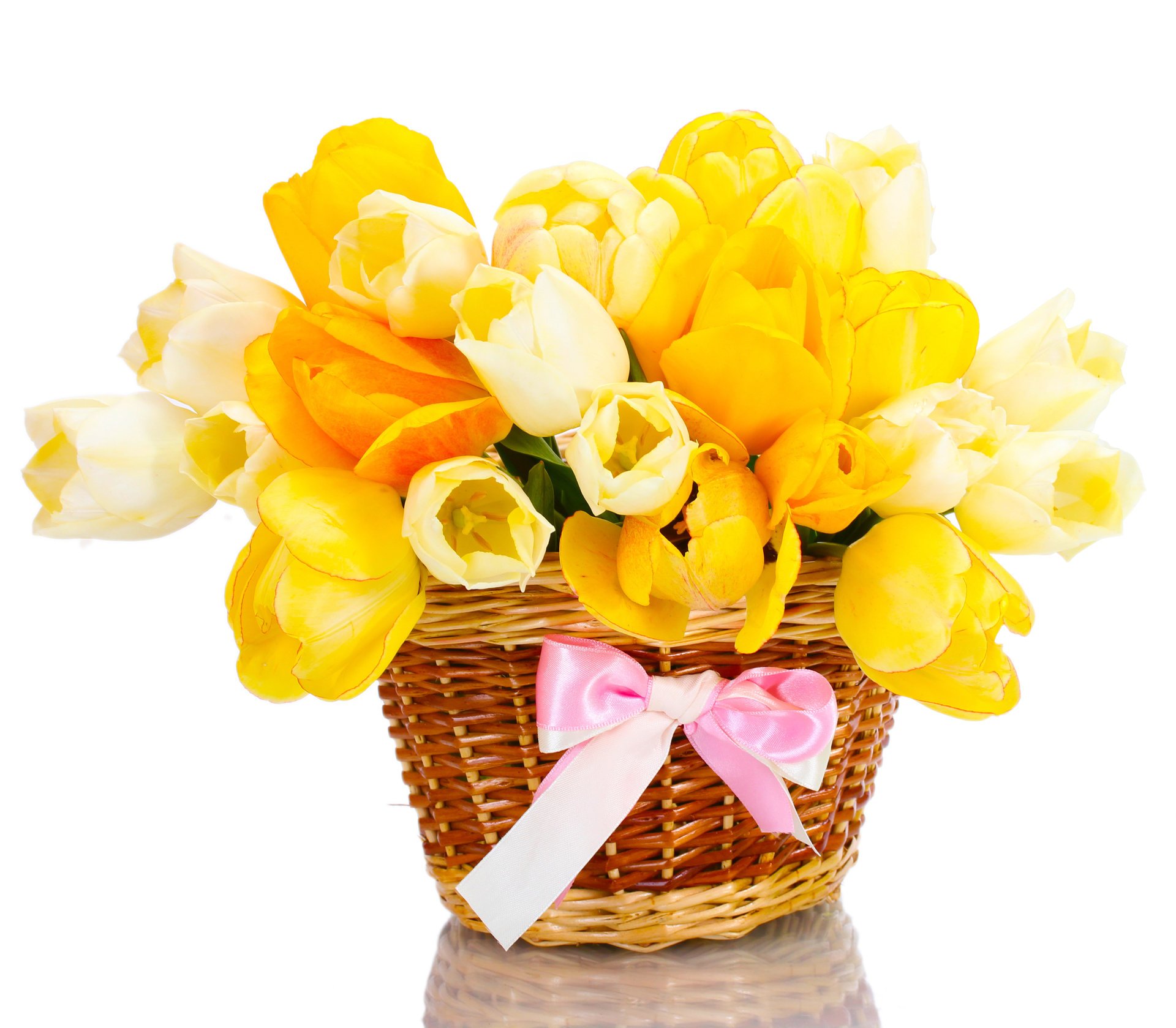 panier arc tulipes jaune bouquet