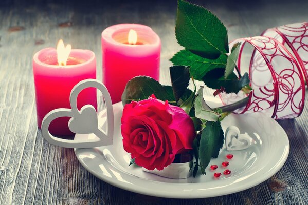 Flowers, petals and candles for love