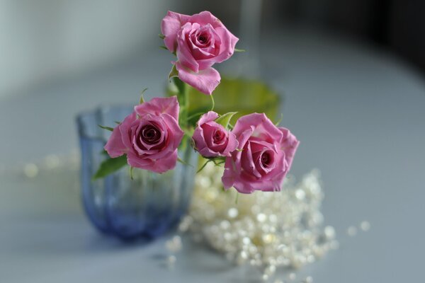 Rosas Rosadas en un jarrón azul