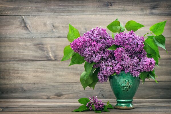 Nature morte d un bouquet de lilas dans un vase vert