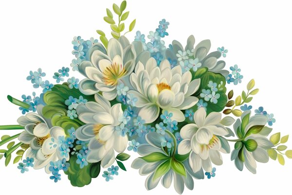 Beautiful ornament of lilies and forget-me-nots