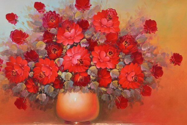 Bouquet di peonie rosse in vaso