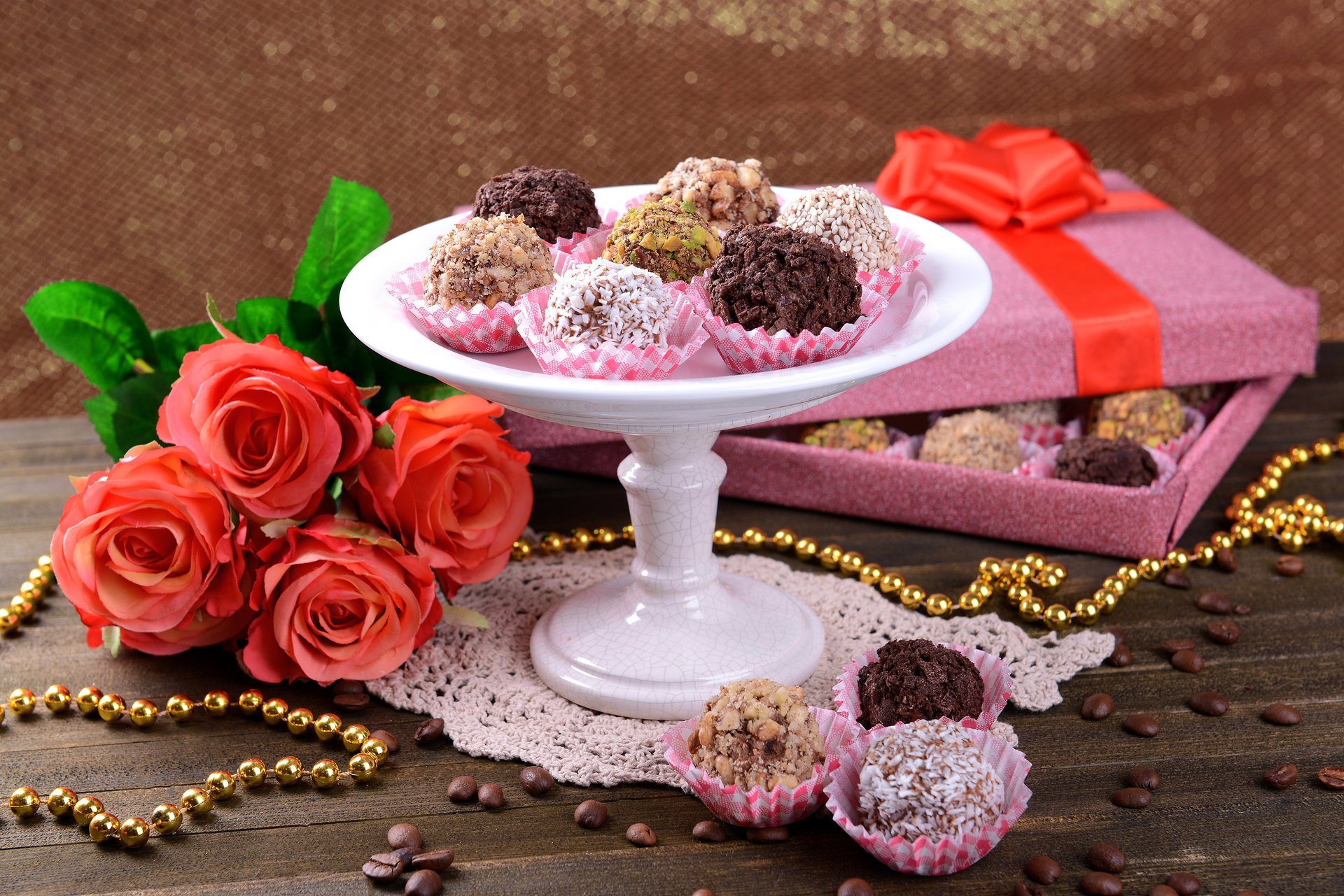 fleurs bonbons chocolat roses cadeau