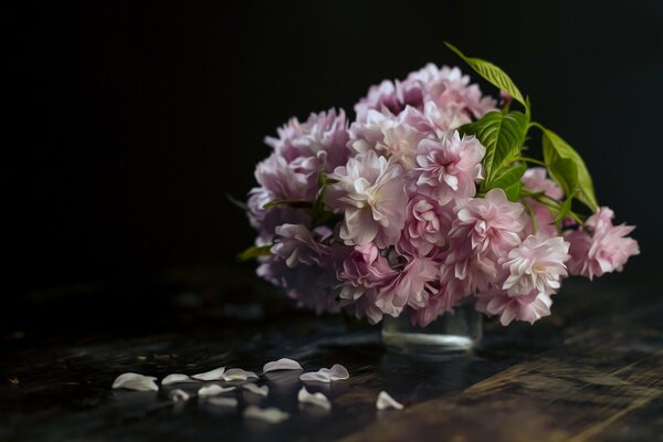 Bukiet różowych kwiatów na ciemnym tle