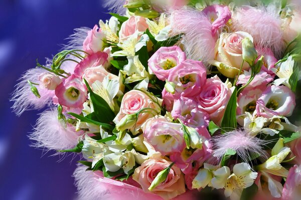 Bouquet of white and pink roses and other flowers