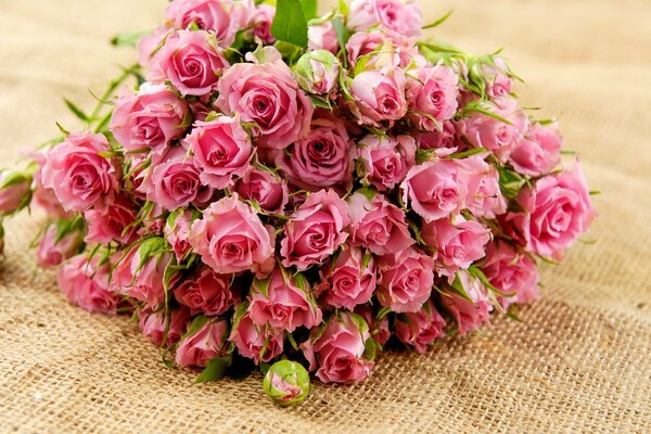 A large bouquet of pink roses