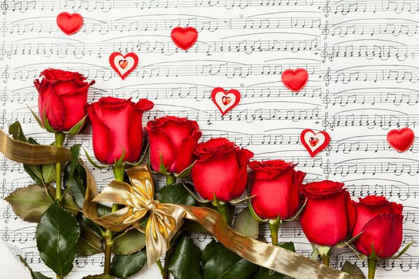 Roses on the music book symphony of love