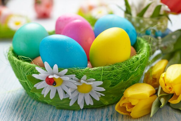 Oeufs de Pâques dans un panier