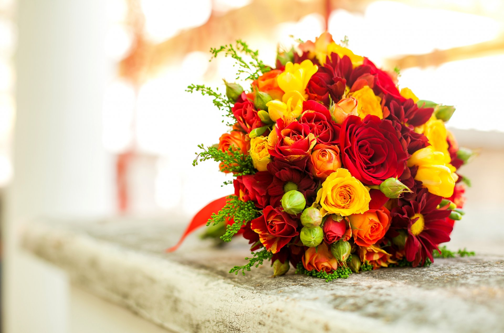 roses yellow red orange bouquet flower