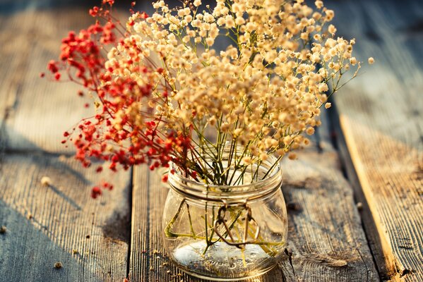 Dried flowers in a jar