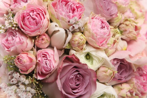 Festive bouquet of peonies and roses