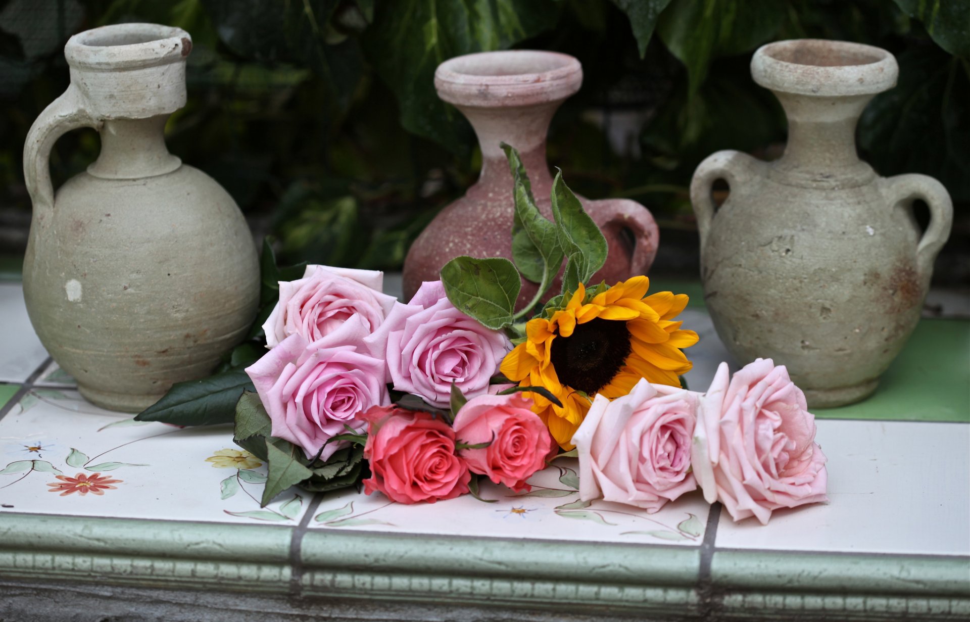 roses sunflower jars © elena di guardo