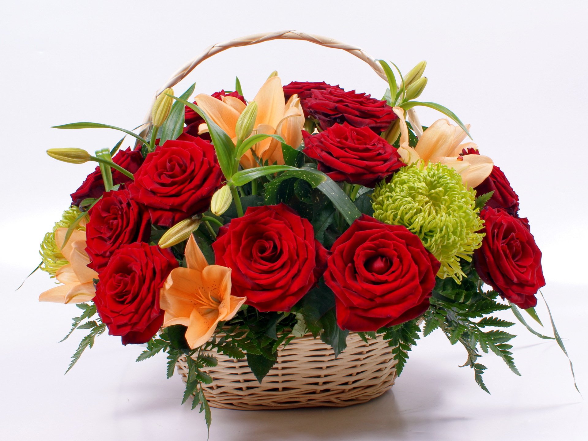 roses red lilies flowers flower bouquet nature basket basket beautiful