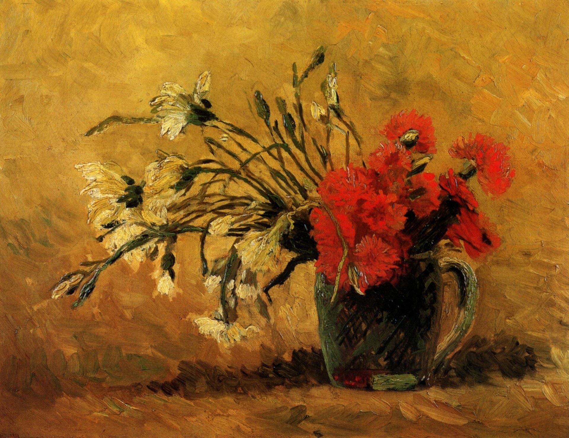 vincent van gogh vase flower red carnations pattern