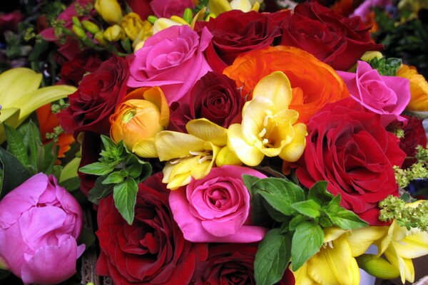 Beautiful bouquet of colorful roses