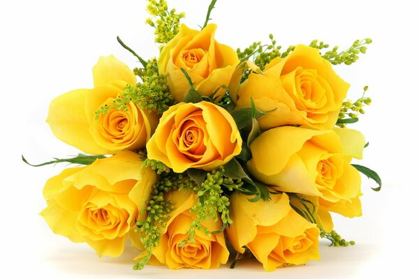Bright festive bouquet of yellow roses