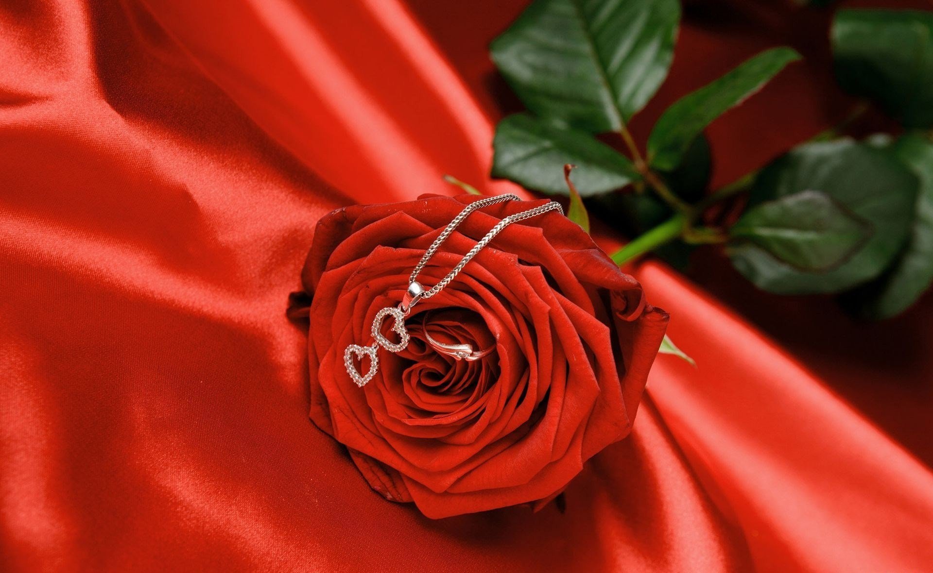 amor romance flor rojo rosa anillo colgante joyas día de san valentín corazón seda satén tela