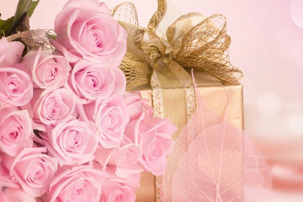 A surprise gift and pink roses