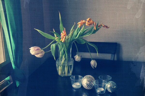 Stylish still life with early flowers