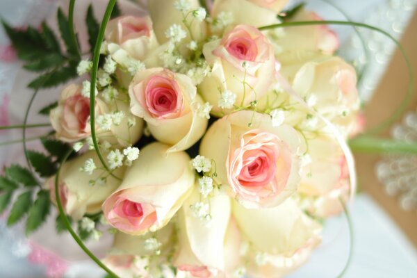 Wedding bouquet of white and pink roses