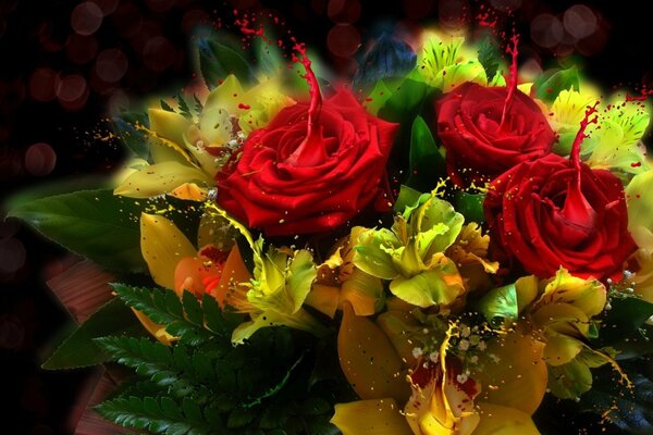 Colors of light in a bouquet of roses