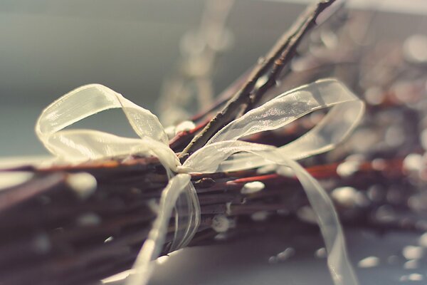 Photo of a willow bouquet with a ribbon