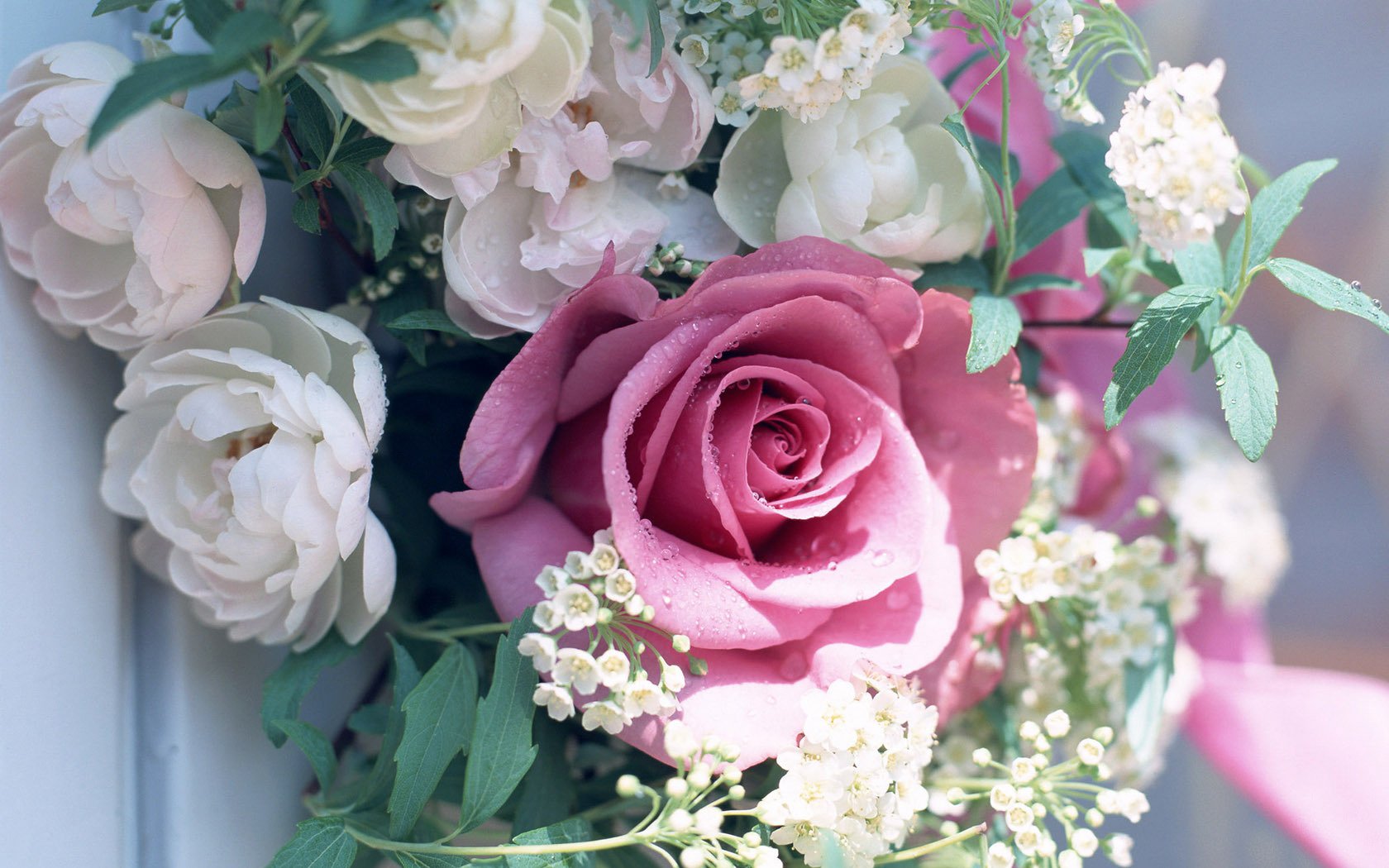 bouquet fleurs feuilles verdure rose pivoines