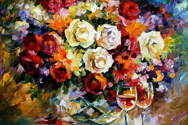 A vivid illustration of roses in different shades