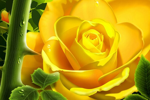 Three-dimensional image of a yellow rose