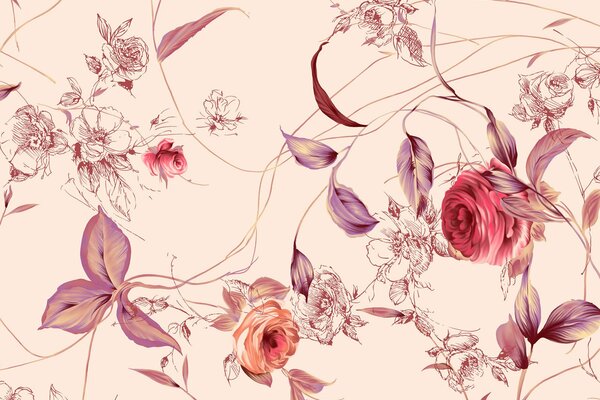 Hermoso patrón de flores con rosas
