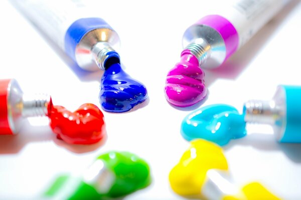 Tubes with bright colored paints