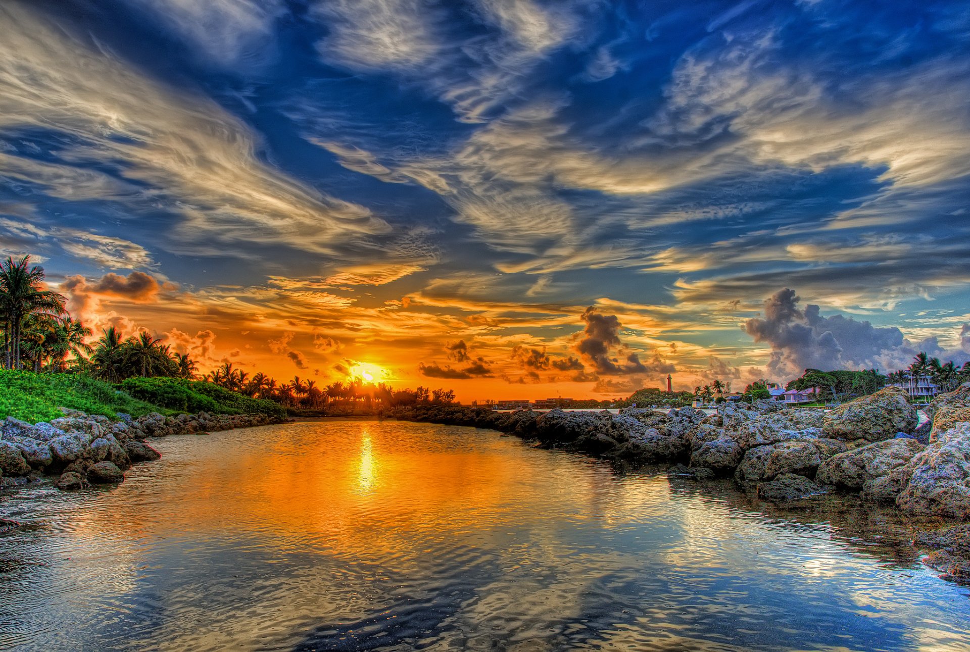 nature sky clouds sunset water landscape river