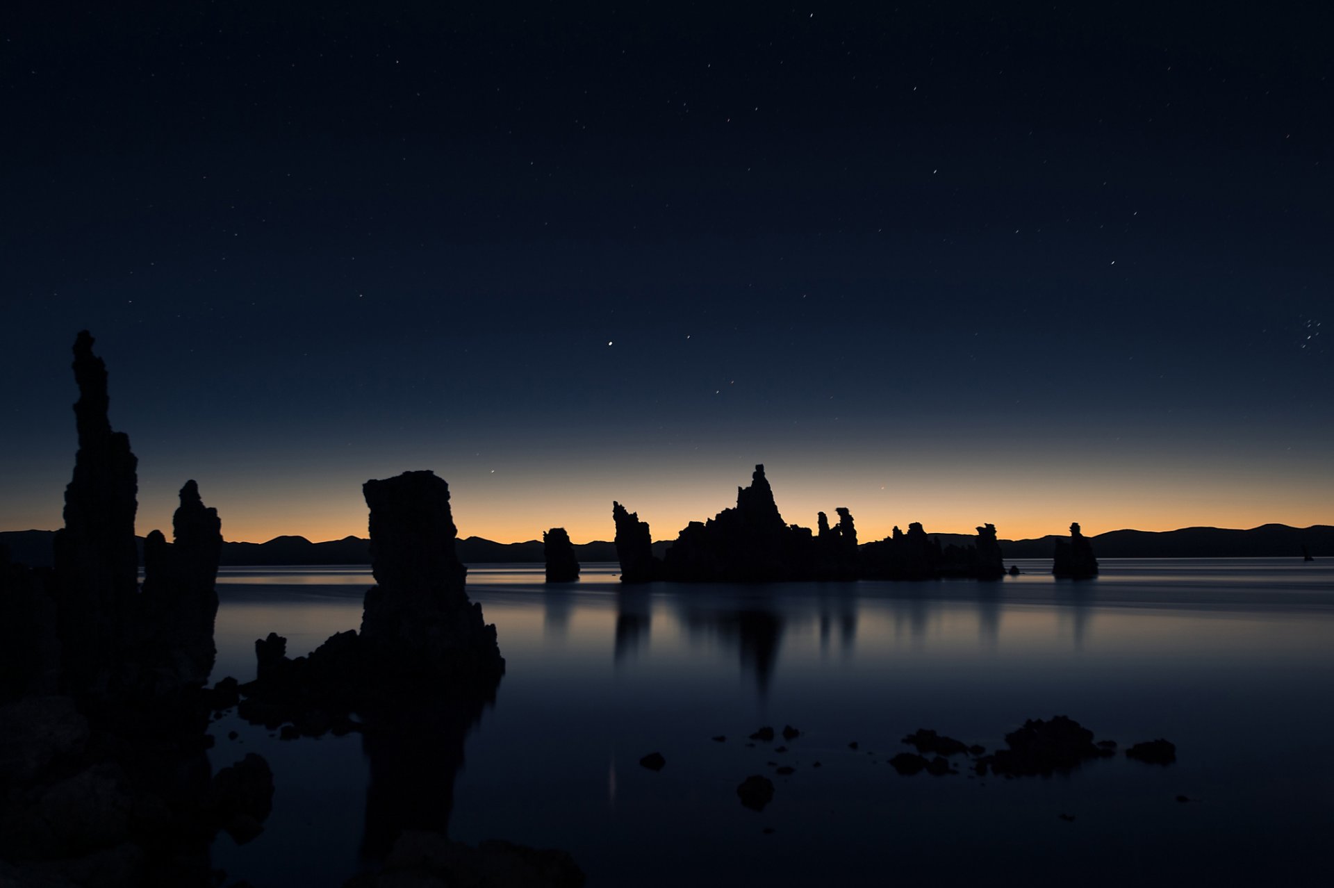 mono lake california alba lago riflessione stelle