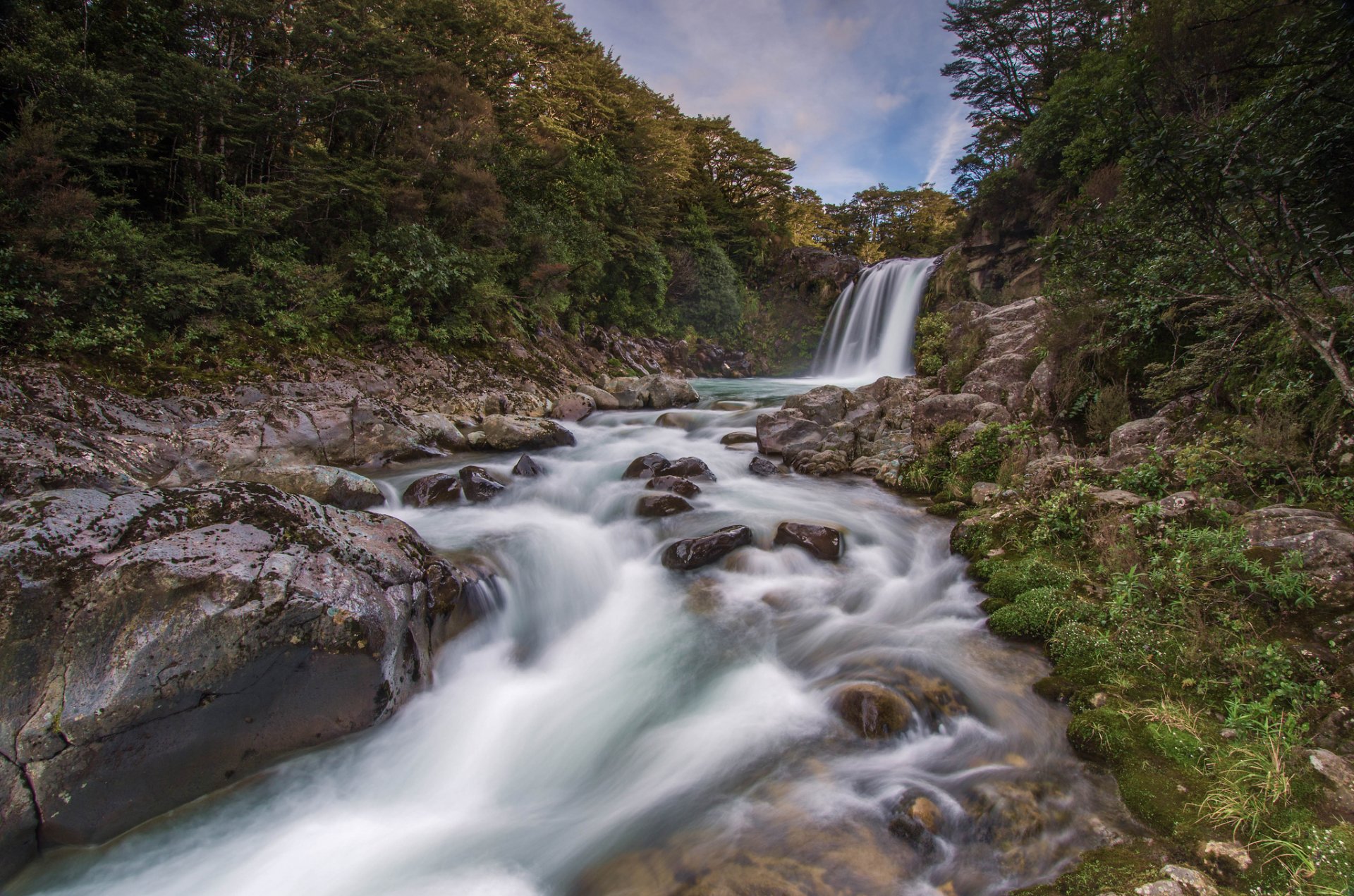 tawhai falls new zealand waterfall river forest stone